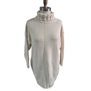 Vtg 80s Benetton Italian Wool Blend Knit Tunic Turtle Neck 48 LXL Made in Italy